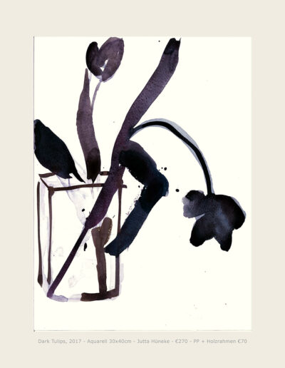 Aquarell Dark Tulips, monochromes Blumenaquarell, Stillleben Tulpen in Vase Watercolour_Dark Tulips, monochrome flower watercolour, still life tulips in vase